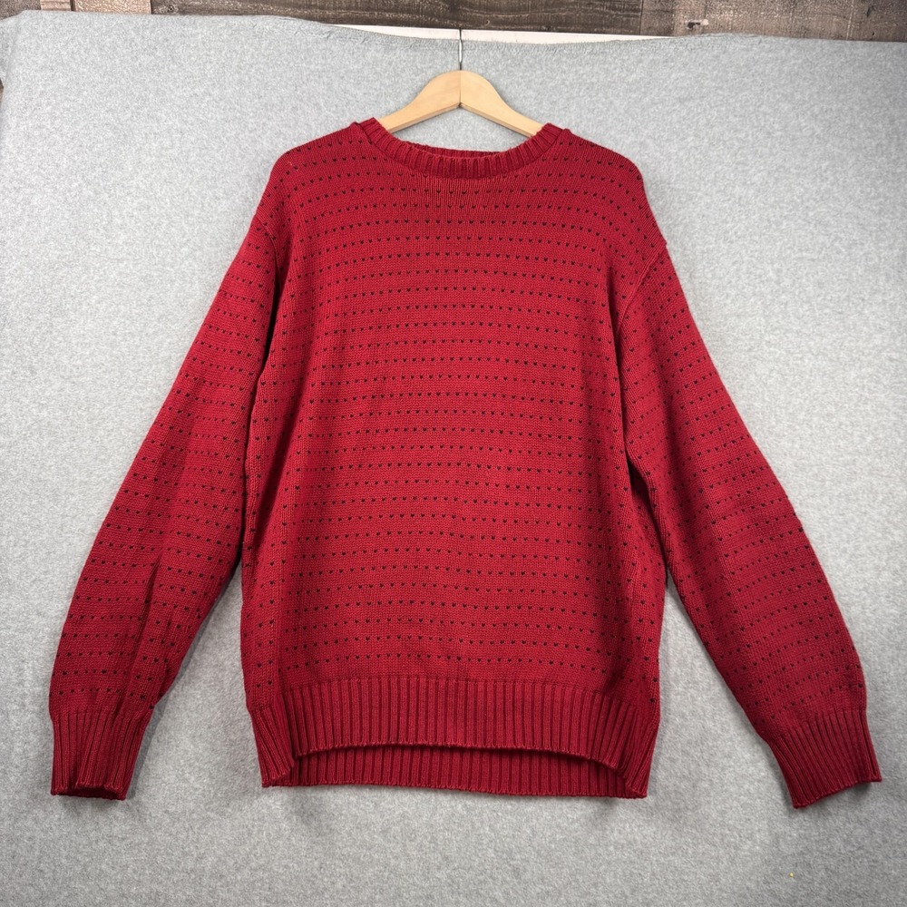 Winter Harbor Knit Sweater Mens XL Red Navy Blue Cotton USA Vintage Grandpacore